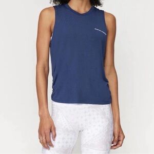 SPIRITUAL GANGSTER O-Ring Back Accent Navy Blue Short Sleeve Tank Top Yoga